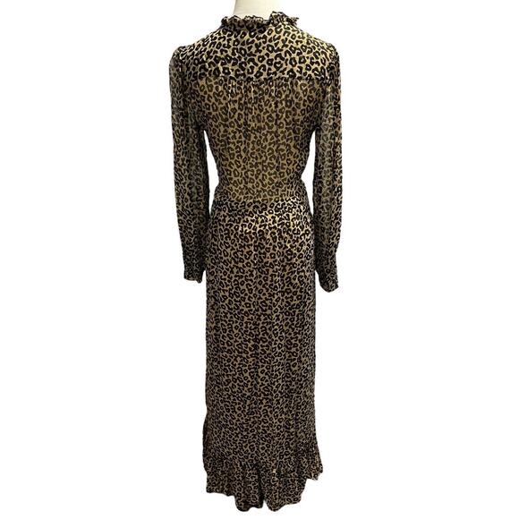Sea New York Lottie Chiffon Animal Print Drawstring Long Sleeve Tassel Dress 4 - Picture 6 of 16